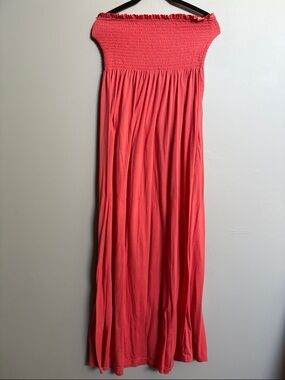Women's Strapless Maxi Dress in Coral Pink